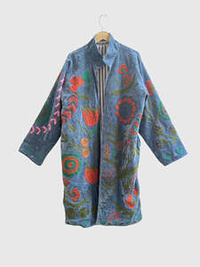 Manteau long à motif floral brodé à la main, veste en velours pour femmes grande taille, col mandarin, manches longues, vêtements d'hiver - Product Image 1