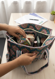 Classic <b>Vintage</b> Style Bohemian Woven Beach Tote <b>Handbag</b> Women's Cotton Handicraft with Zipper Closure and Chains - Product Image 3