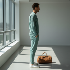 Conjunto Deportivo Personalizado de Felpa Francesa Gruesa con Estampado Lavado Ácido para Hombre, Sudadera con Capucha y Pantalones Jogger en Verde Menta Suave con Bordado Tonal - Product Image 3