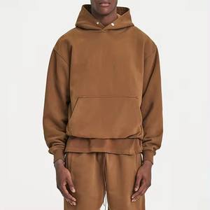 Sudadera con capucha de algodón 100% de peso pesado para hombre, sudadera básica de lana negra de gran tamaño para invierno - Product Image 5