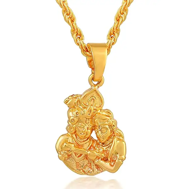 Позолоченный любящий лорд радха кришна с канавкой религиозный индуийский Бог Кулон медальон религиозное ожерелье для мужчин/женщин