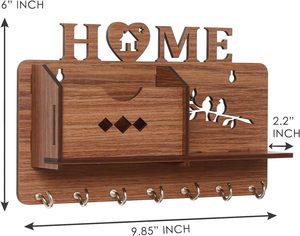 ชั้นวางของข้างบ้านชั้นวางติดผนังสีน้ำตาลชั้นวางไม้ที่เก็บกุญแจเหล็กติดผนัง - Product Image 6