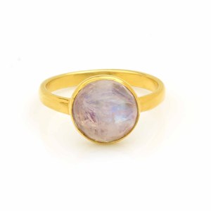 Vente de noël 12mm lunette bague de réglage pour les femmes solide 925 en argent Sterling et or 18 carats naturel arc-en-ciel pierre de lune bijoux fins - Product Image 4