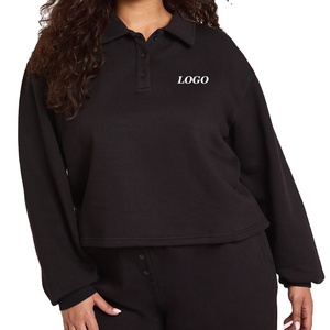 Sweat-shirt à col boutonné pour femmes avec logo personnalisé pour les commandes en gros avec couleur unie / Service OEM - Product Image 1