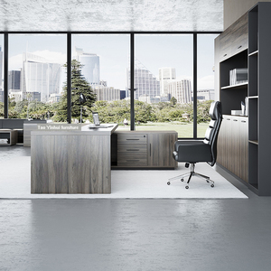 L-Shaped Executive Office <b>Desk</b> Luxury Wooden Manager Table Modular <b>Workstation</b> with Storage Cabinet and High Back Ergonomic Chai - Product Image 4