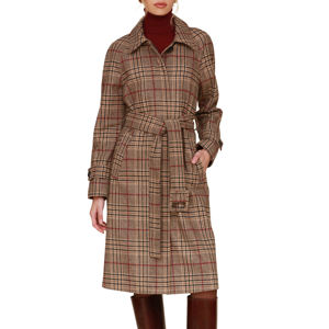 Abrigo largo de palangre con cinturón a cuadros para mujer, chaqueta de mezcla de lana con botones y solapa, gabardina informal transpirable de tartán - Product Image 1