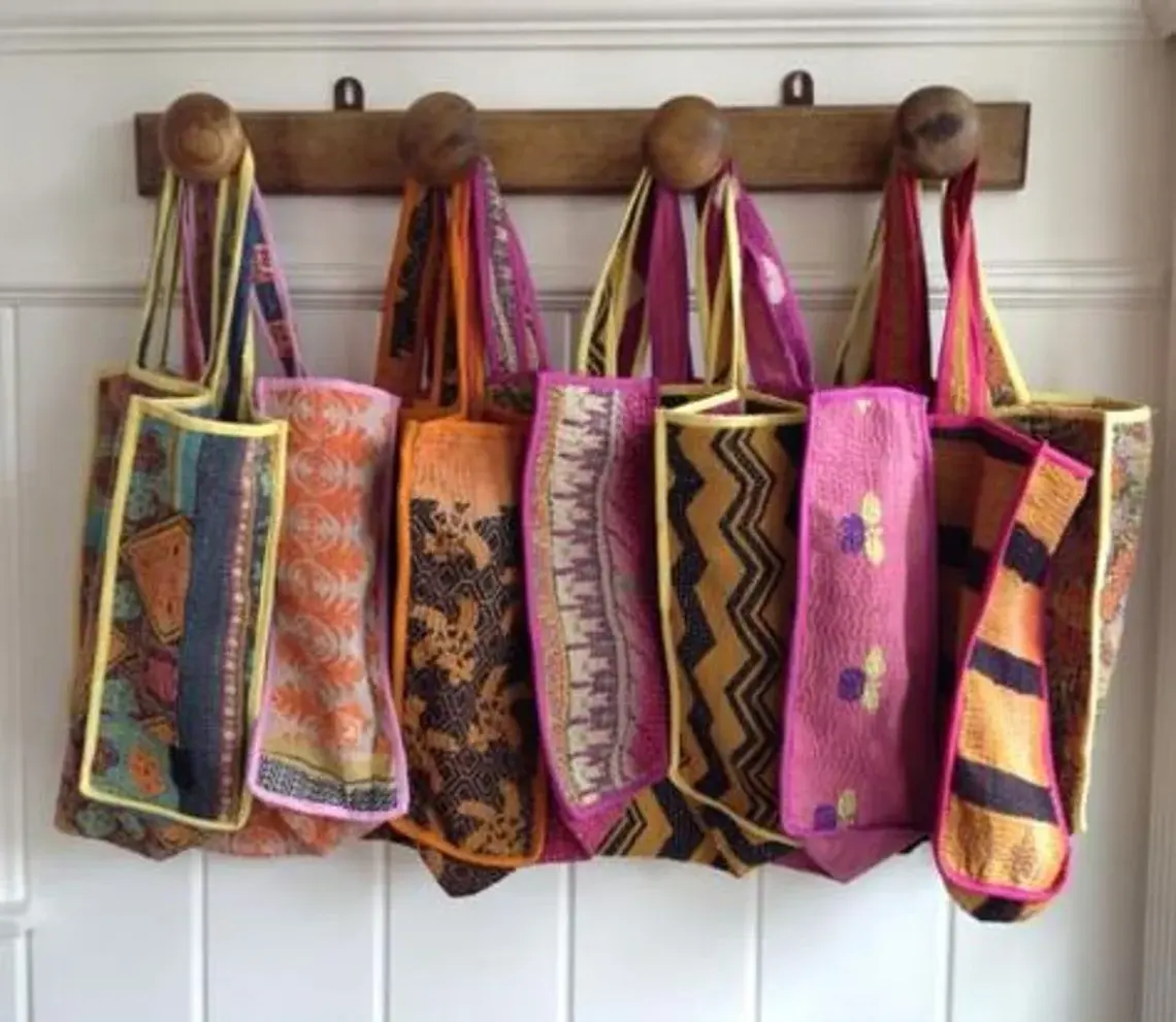 Kantha Vintage moda çanta el yapımı pamuk kantha tote alışveriş normal nedensel çanta