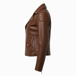 Chaqueta de Motociclista de Cuero Marrón para Mujer con Logotipo Personalizado - Servicio OEM - Venta al por Mayor - Fabricante de Cuero Genuino Estilo Motero - Product Image 4