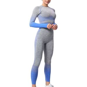 Ensemble de sport sans couture à manches longues avec empiècements en mesh respirant et crop top à trous pour les pouces, pour la gym, la course à pied et le yoga, pour femmes - Product Image 1