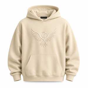 เสื้อฮู้ดโอเวอร์ไซส์สีขาว ปักโลโก้ ผ้าหนานุ่ม ซักแล้ว ทรงสตรีทแวร์สำหรับผู้ชาย - Product Image 2