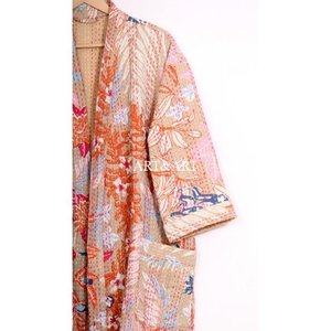Bata Kimono Kantha para Mujer, Primavera, Verano, Invierno, Tejido Ecológico, Étnico, Tradicional, Vintage, Hecho a Mano en India, Colorido, de Algodón - Product Image 3