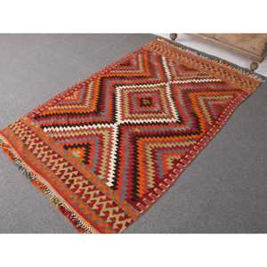 พรมลายตุรกีโบราณ ขนาด 3.7x6.2 ฟุต สีแดงส้ม พรมขนสัตว์แบบตะวันออก - Product Image 2