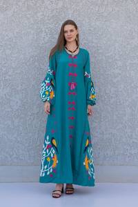 ชุดเดรสยาวสไตล์โบฮีเมียนแขนยาวผ้าคอตตอนสีขาวปักลายชายหาดด้านหลัง - Product Image 6