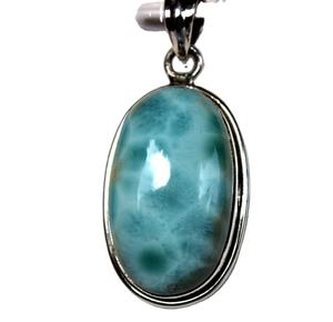 Pendentif en Argent Sterling 925 Unisexe Larimar Cabochon Naturel Spirituel Guérison Forme Ovale Diamant Cristal Religieux Wrap Plaqué - Product Image 2