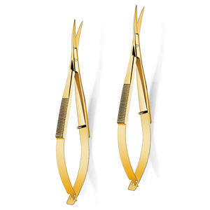 Micro ciseaux couleur dorée en acier inoxydable vernis à miroir dissolvant de cuticules robustes poignées russes Micro ciseaux - Product Image 1