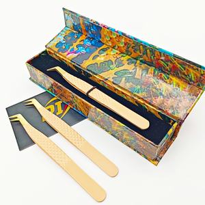 Label privé méga cils extensions de cils pince à épiler forte tenue volume de la botte pince à épiler couleur pêche acier matériel boîte emballage - Product Image 3