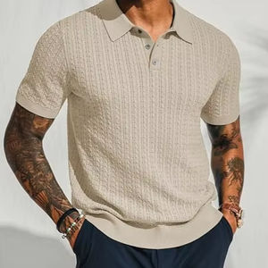 Polo de punto de estilo Old Money para hombre, camisa de punto ahuecada de manga corta, Polo de punto con textura - Product Image 1