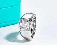 Anillo de Compromiso Solitario de Moissanita con Corte Asscher Original de 3.0 Quilates VVS1 con Bisel para Hombre, Oro Sólido de 10K, Regalo para Fiesta de Bodas