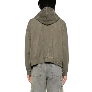 Sweat à capuche streetwear décontracté à manches longues pour homme, style vintage, double fermeture éclair, délavé et vieilli - Product Image 2