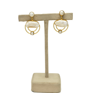 Pendientes de Perlas Naturales de Agua Dulce Blancas Oyster, Estilo Cristiano Vintage, Latón Chapado en Oro de 24K, Hechos a Mano, para Mujer, Boda - Product Image 3