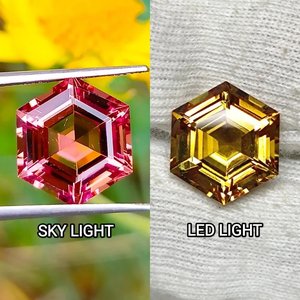 หินอเล็กซานไดรต์ทรงหกเหลี่ยมเปลี่ยนสีเปลี่ยนสีได้สีเหลืองแดงอัญมณีแฮนด์เมดดีไซน์ไม่เหมือนใครขายส่งจำนวนมากในห้องทดลอง - Product Image 5