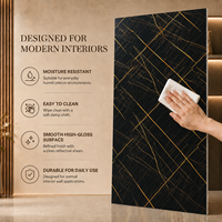 Panneau mural en PVC brillant Morlenx Black Gold Marble UV, panneau décoratif de luxe pour hôtel et villa