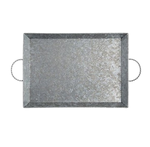 Plateau rectangulaire galvanisé à manche en bois nouveauté plateau de service décoratif en métal galvanisé rustique fabrication par l'Inde - Product Image 3