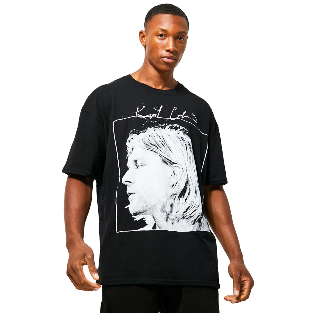 Oversized Kurt Cobain T-Shirt for Men - Customizable Black Grey