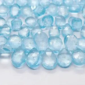 Perles en forme de poire à facettes en topaze bleu ciel, brins de perles de pierres précieuses en topaze bleue, perles de briolette de poire pour la fabrication de bijoux, 8*11mm