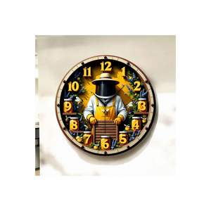 Reloj de pared de mesa silencioso de madera con estampado de Casa de abeja colorida 50cm regalo de número de patrón de miel - Product Image 5