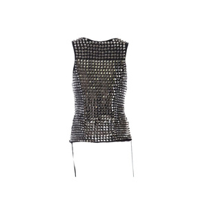 Gilet en cuir sans manches à la mode de grande taille Gilet en cuir clouté noir Gilet en cuir de vachette véritable - Product Image 2
