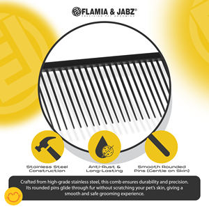 Peigne de toilettage pour animaux de compagnie Flamia & Jabz en acier inoxydable pour chiens et chats, 48 picots arrondis, antirouille, professionnel, démêlant - Product Image 3
