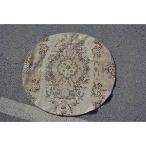 Alfombra turca Vintage de 3,5 pies X 3,5 pies, alfombra rectangular de área grande de lana de retazos beige y rosa para adolescentes, estilo abstracto, látex Tabriz - Product Image 3