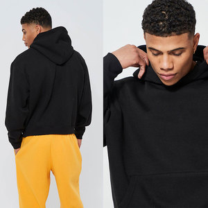 Sweat-shirt pour homme 100% coton de qualité supérieure, noir, 250 g/m², poids lourd, ourlet ouvert, sans cordons, broderie, impression en relief, automne, à capuche - Product Image 5