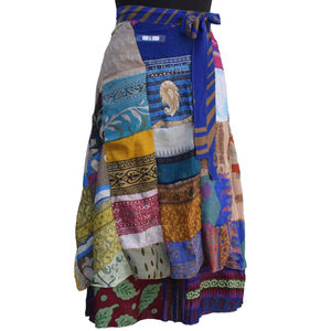 Falda envolvente Parche de seda Trabajo Estilo vintage Faldas envolventes de seda para niñas Mujeres Boho Elegante Parche multicolor - Product Image 3