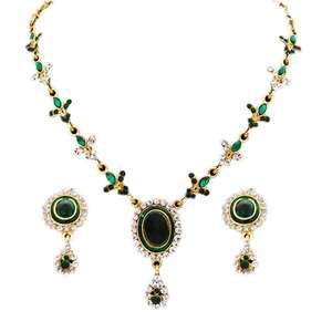 Kriaa Vintage Fine <b>Jewelry</b> Set-1100125 Green <b>Kundan</b> Austrian Stone Meenakari Necklace & Gold Plated Earrings for Gift - Product Image 1