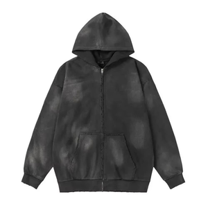 Sweat à capuche sans cordon en molleton, personnalisable, zippé, vintage, double couche, délavé à l'acide, décoloré par le soleil, 100% coton, brodé - Product Image 1