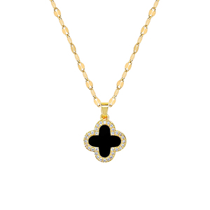 Conjunto de Collar y Aretes de Trébol de Titanio Resistente a la Decoloración, Estilo Punk, Micro Pavimentado con Piedra Natural, Chapado en Oro, Joyería Única para Mujer - Product Image 6