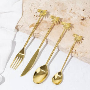 Stainless Steel Cutlery Set of 5 With Brass Handle for Kitchen & <b>Tabletop</b> Best Quality Dinnerware Cutlery Set at Reasonable Cost - Product Image 2