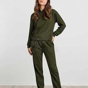 Vêtements de sport longs en coton personnalisés OEM pour femmes, ensemble de survêtements, vêtements de fitness deux pièces à motif solide pour la saison d'hiver - Product Image 4