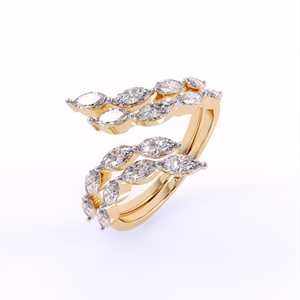 Délicate bague à motif de feuille Art déco pour fiançailles livrée avec une marquise avec des diamants ronds de laboratoire de taille brillante en gros - Product Image 3