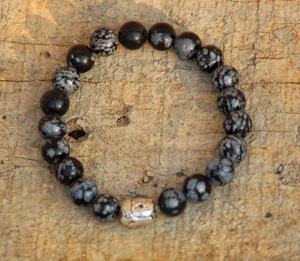 Bracelet d'intention perlé en obsidienne flocon de neige classique pour la mise à la terre équilibre de nettoyage de la paix-bijoux de cadeau d'anniversaire de mariage - Product Image 1