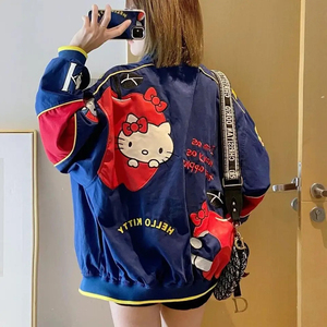 เสื้อโค้ทยูนิฟอร์มลายอะนิเมะ Hello Kitty สำหรับผู้หญิงเสื้อโค้ทปักลายน่ารักน่ารักสำหรับฤดูใบไม้ร่วงเสื้อโค้ทชุดโลโมทีฟทรงหลวมสำหรับเด็กผู้หญิง - Product Image 1