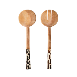 Ensemble de 2 cuillères et fourchettes à salade en bois naturel pour la maison et les tables de mariage, outils à salade - Product Image 1