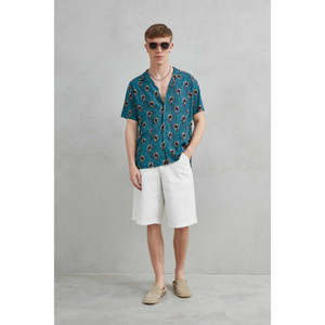 เสื้อฮาวายย้อนยุควินเทจสำหรับผู้ชายสีฟ้าคราม100% ลายพัดวินเทจ - Product Image 2