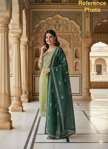 Ensemble Salwar / Kurti 3 pièces en tissu pur coton Pista Color, avec de magnifiques broderies et bordure droite, idéal pour les fêtes et les occasions spéciales. - Product Image 2