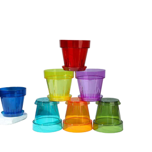 Pots de fleurs en plastique transparent et coloré avec plateau de drainage |   Rouge/Orange/Jaune/Vert/Bleu/Violet |   Jardinières légères et durables - Product Image 2