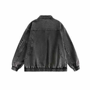 2025แจ็คเก็ตผ้ายีนส์แบบลำลองสำหรับผู้ชาย, ใหม่สไตล์อเมริกันย้อนยุคหมอกควันสีดำกันน้ำระบายอากาศได้ดีกระดุมตกแต่งด้วยหินสีพื้นฤดูใบไม้ร่วง - Product Image 5