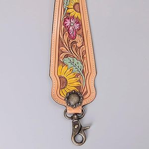 Leather Wristlet Key Fobs Embossed Floral Print Leather Key Rings Hand Tooled Leather Accessories Key Straps - Product Image 1