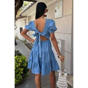 Vestido de Tencel con Cuello Cuadrado y Detalle de Ribete 2883, Cintura Natural, Transpirable - Product Image 6